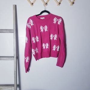POOF PINK WITH WHITE BOW SWEATER SIZE LARGE